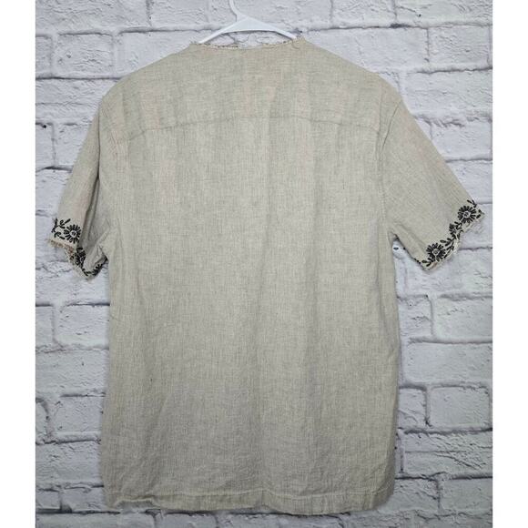 Abercrombie linen camp embroidered short sleeve button down shirt men's resort. - Picture 4 of 7